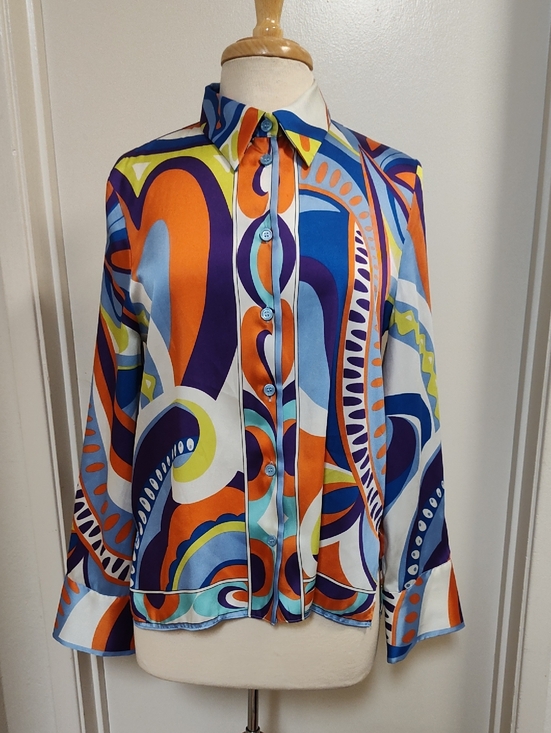 Zara Tops - Zara Multicolor Pucci Style Geometric Print Blouse Size M